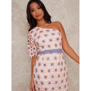 Chi Chi London Crochet A-Symmetric Midi Bodycon Dress Daisies White S